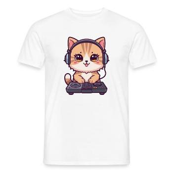 Chat comme DJ avec des écouteurs - T-shirt homme - blanc - Devant - AI Model Male 178 dark (178cm)