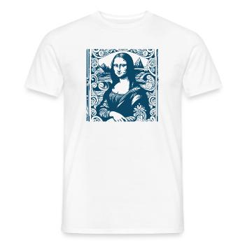 Motif Mona-Lisa moderne bleu avec imprimé vagues - T-shirt homme - blanc - Devant - AI Model Male 178 dark (178cm)