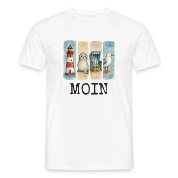 Phare de Moin, chaise de plage avec phoques, côte des mouettes - T-shirt homme - blanc - Devant - AI Model Male 178 dark (178cm)