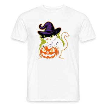 Zaubererkatze und leuchtender Kürbis - Männer T-Shirt - Weiß - Vorne - AI Model Male 178 dark (178cm)