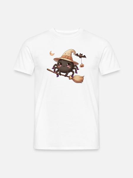 Kawaii Hexen‑Spinne auf Besen – Halloween Shirt - Männer T-Shirt - Weiß