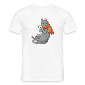 Chat de café - T-shirt homme - blanc - Devant - AI Model Male 178 dark (178cm)