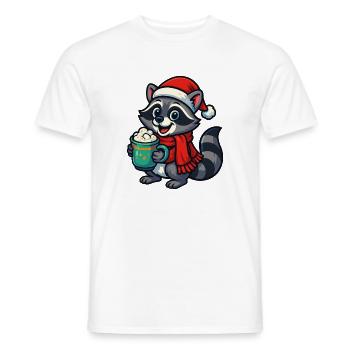 Christmas raccoon with cocoa - Men's T-Shirt - white - Front - AI Model Male 178 dark (178cm)