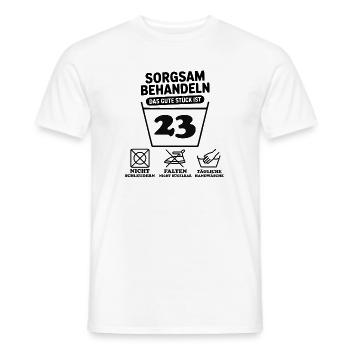 23 Anniversaire – Traiter avec soin - T-shirt homme - blanc - Devant - AI Model Male 178 dark (178cm)