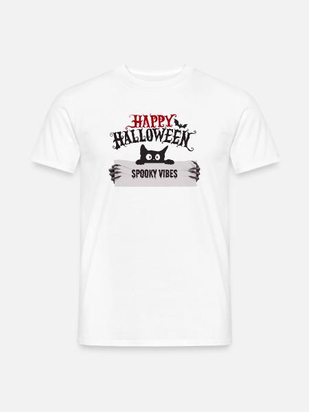 Katze - Happy Halloween - Männer T-Shirt - Weiß
