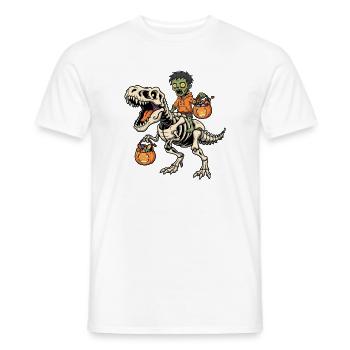 Zombie Riding Skeleton T-Rex Halloween Dinosaur - Men's T-Shirt - white - Front - AI Model Male 178 dark (178cm)