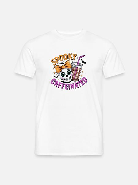 Skelett Frau Kopf mit Kaffee - Männer T-Shirt - Weiß