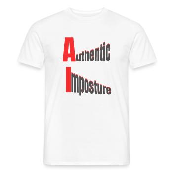 AI – Authentic Imposture – Strong Graphic Design - Men's T-Shirt - white - Front - AI Model Male 178 dark (178cm)