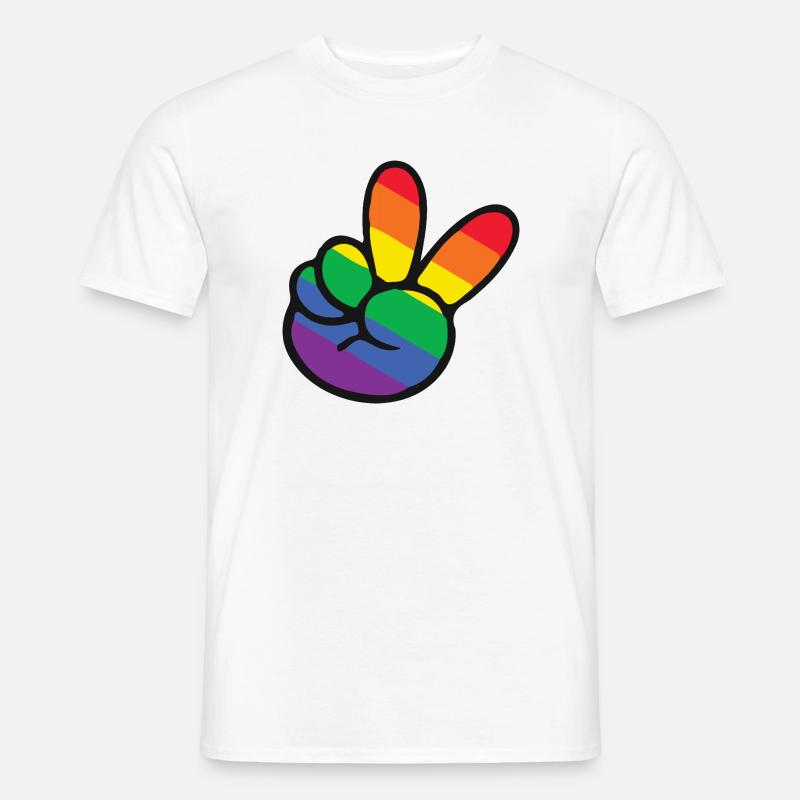Regenbogen Peace Zeichen Hand - Männer T-Shirt - Weiß