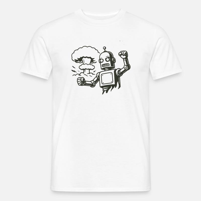 Robot rétro devant un nuage d’explosion - T-shirt homme - blanc