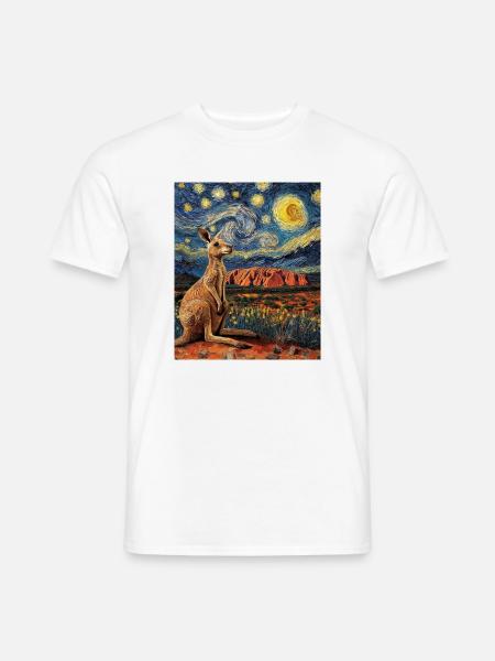 Kängeru Australien Van Gogh Style Starry Night - Männer T-Shirt - Weiß
