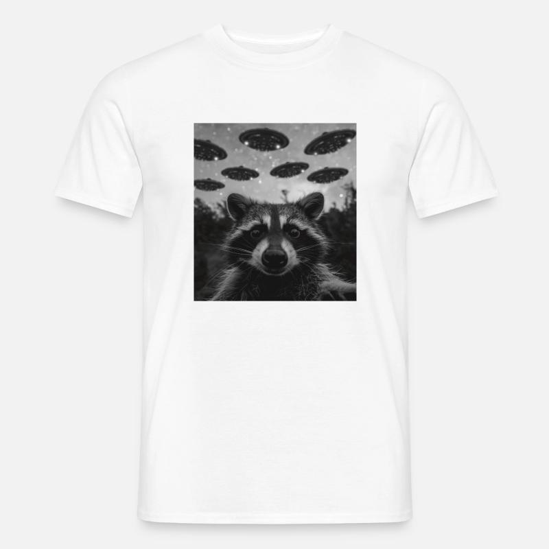 Waschbär Selfie mit Alien UFO - Männer T-Shirt - Weiß