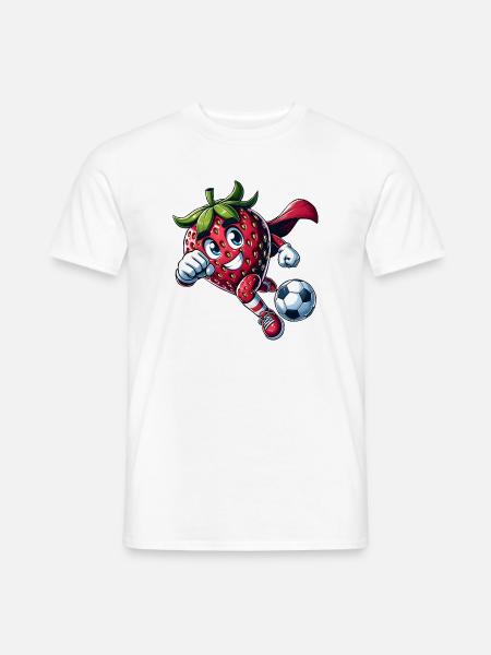 Fußball Erdbeere Superheld Kicker Comic - Männer T-Shirt - Weiß