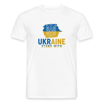 Ukraine Flag Emblem Stand With - Men's T-Shirt - white - Front - AI Model Male 178 dark (178cm)