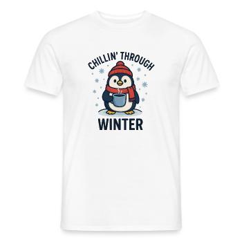 Funny penguin with coffee cup - Men's T-Shirt - white - Front - AI Model Male 178 dark (178cm)