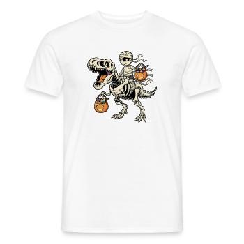 Mummy Riding Skeleton T-Rex Halloween Dinosaur - Men's T-Shirt - white - Front - AI Model Male 178 dark (178cm)