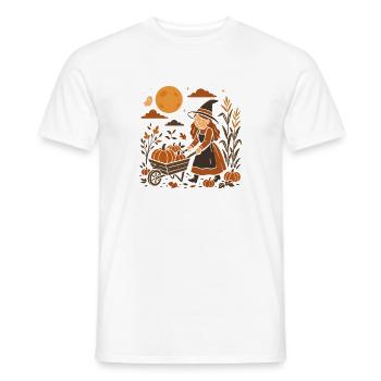 Autumn Witch with Pumpkin Cart - Men's T-Shirt - white - Front - AI Model Male 178 dark (178cm)