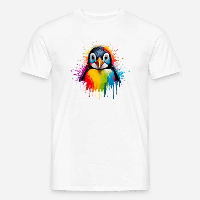 Rainbow Pinguin Spritzkunst - Männer T-Shirt - Weiß