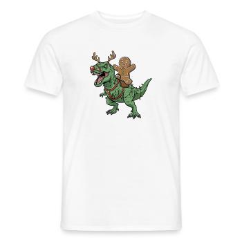 Pain d’épice Man Rides T-Rex Noël Dinosauri - T-shirt homme - blanc - Devant - AI Model Male 178 dark (178cm)