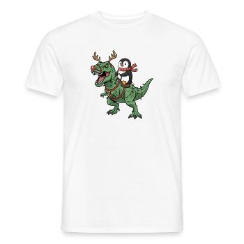 Pinguin reitet T-Rex Lustiger Weihnachtsdinosaurie - Männer T-Shirt - Weiß - Vorne - AI Model Male 178 dark (178cm)