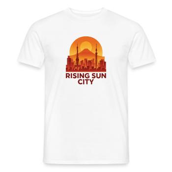 Soleil levant Silhouette de la ligne d’horizon de la ville - T-shirt homme - blanc - Devant - AI Model Male 178 dark (178cm)