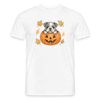 Bulldog in a Halloween Pumpkin - Men's T-Shirt - white - Front - AI Model Male 178 dark (178cm)