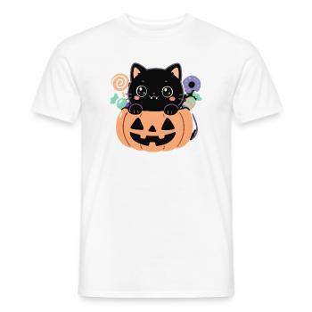 Chaton noir dans citrouille Halloween kawaii - T-shirt homme - blanc - Devant - AI Model Male 178 dark (178cm)