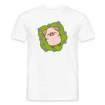 Happy flowering pig in meadow - Men's T-Shirt - white - Front - AI Model Male 178 dark (178cm)