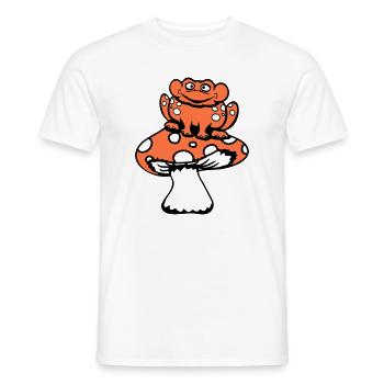 Frosch SItzt Pilz Süß Wald Waldfrosch Lächelt Cool - Männer T-Shirt - Weiß - Vorne - AI Model Male 178 dark (178cm)