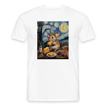 Souris mange du fromage Nuit étoilée à la Van Gogh - T-shirt homme - blanc - Devant - AI Model Male 178 dark (178cm)