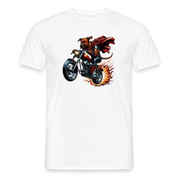 Superhelden Hund Mit Cape Auf Motorrad Mit Flammen - Männer T-Shirt - Weiß - Vorne - AI Model Male 178 dark (178cm)