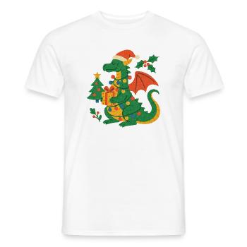 Festlicher Drache mit Geschenken - Männer T-Shirt - Weiß - Vorne - AI Model Male 178 dark (178cm)