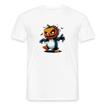 Spooky Penguin with Pumpkin Halloween Zombie - Men's T-Shirt - white - Front - AI Model Male 178 dark (178cm)