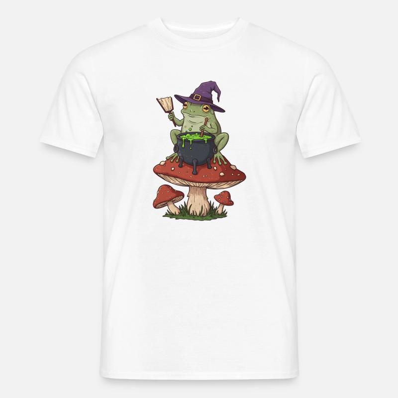 Frog Witch Cauldron Over Mushroom Ring - Men’s T-shirt - white