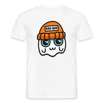 Cute Ghost in an Orange Beanie - Men's T-Shirt - white - Front - AI Model Male 178 dark (178cm)