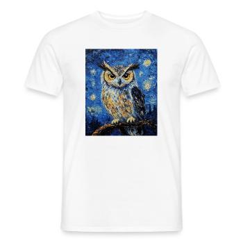 hibou oiseau style van gogh nuit étoilée - T-shirt homme - blanc - Devant - AI Model Male 178 dark (178cm)