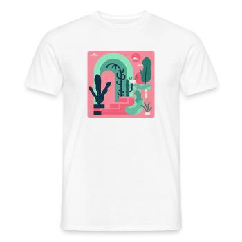 Abstract garden landscape in pink retro style - Men's T-Shirt - white - Front - AI Model Male 178 dark (178cm)