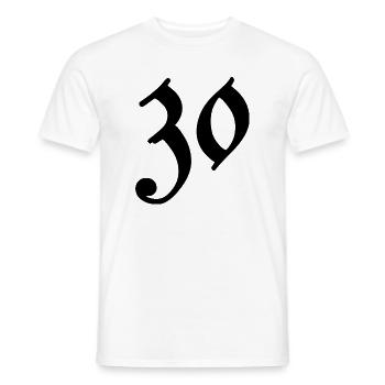 30. 30 YEARS. 30th ANNIVERSARY. 30 YEARS ANNIVERSARY. - Men's T-Shirt - white - Front - AI Model Male 178 dark (178cm)