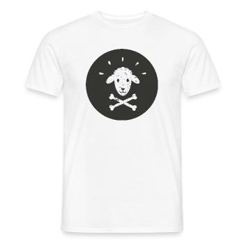Jolly Roger Pirate Sheep on Black Circle - Men's T-Shirt - white - Front - AI Model Male 178 dark (178cm)