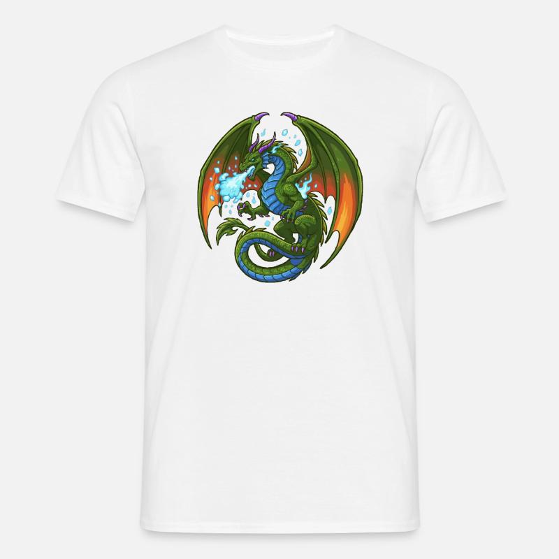 Blaugrüner Drache Eisspucker - Männer T-Shirt - Weiß