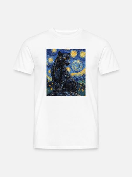 Panther Van Gogh Style Starry Night - Männer T-Shirt - Weiß