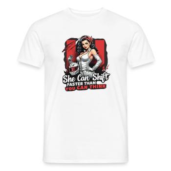 Tuned for Trouble – Retro Auto Girl Design - Männer T-Shirt - Weiß - Vorne - AI Model Male 178 dark (178cm)