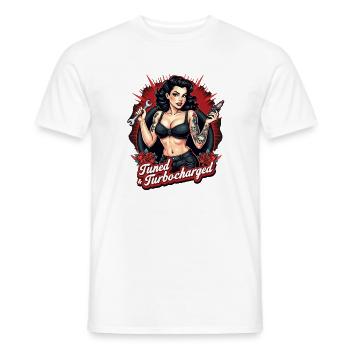 Tuned for Trouble – Retro Auto Girl Design - Männer T-Shirt - Weiß - Vorne - AI Model Male 178 dark (178cm)