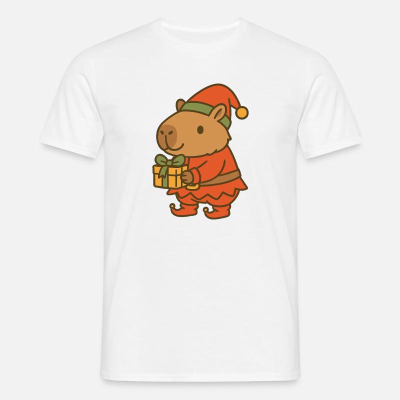 ✨ Weihnachtswichtel Capybara mit Geschenk 🎁 - Männer T-Shirt - Weiß