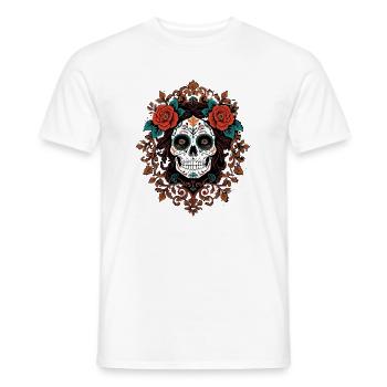 Floral Sugar Skull Embellished illustration - Men's T-Shirt - white - Front - AI Model Male 178 dark (178cm)