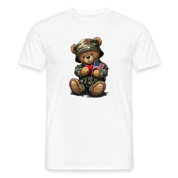 Camouflage bear with heart and flag - Men's T-Shirt - white - Front - AI Model Male 178 dark (178cm)