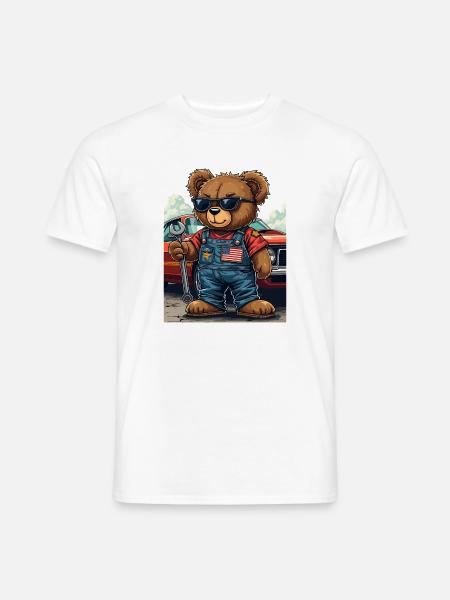 Bärenmechaniker im Musclecar - Männer T-Shirt - Weiß