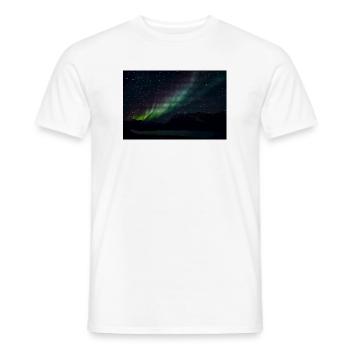 Northern Lights over Silent Mountain Lake with Triangle Pattern - Men's T-Shirt - white - Front - AI Model Male 178 dark (178cm)
