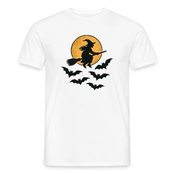 Flying Witch with Bats – Halloween Design - Men's T-Shirt - white - Front - AI Model Male 178 dark (178cm)