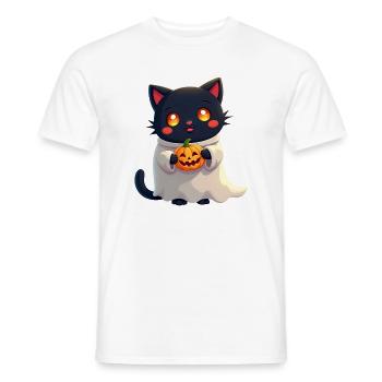 Halloween Cat with Halloween Pumpkin - Men's T-Shirt - white - Front - AI Model Male 178 dark (178cm)
